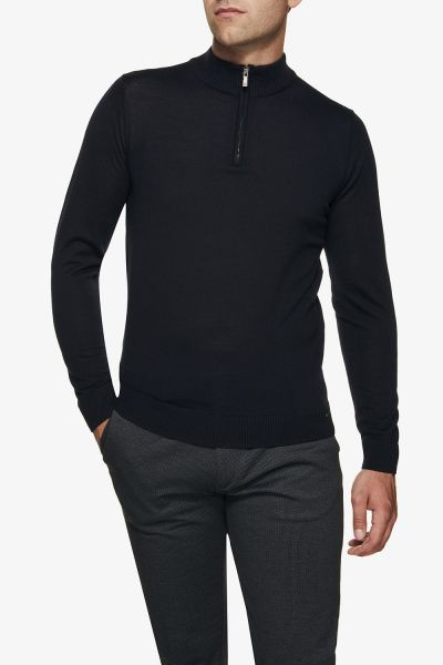 Merino turtle zip donkerblauw