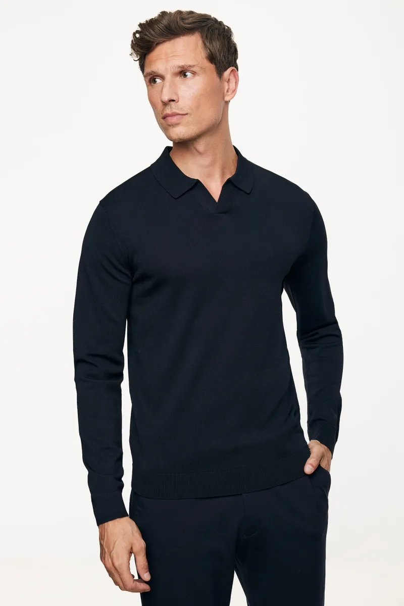 Longsleeve Polo | Donkerblauw