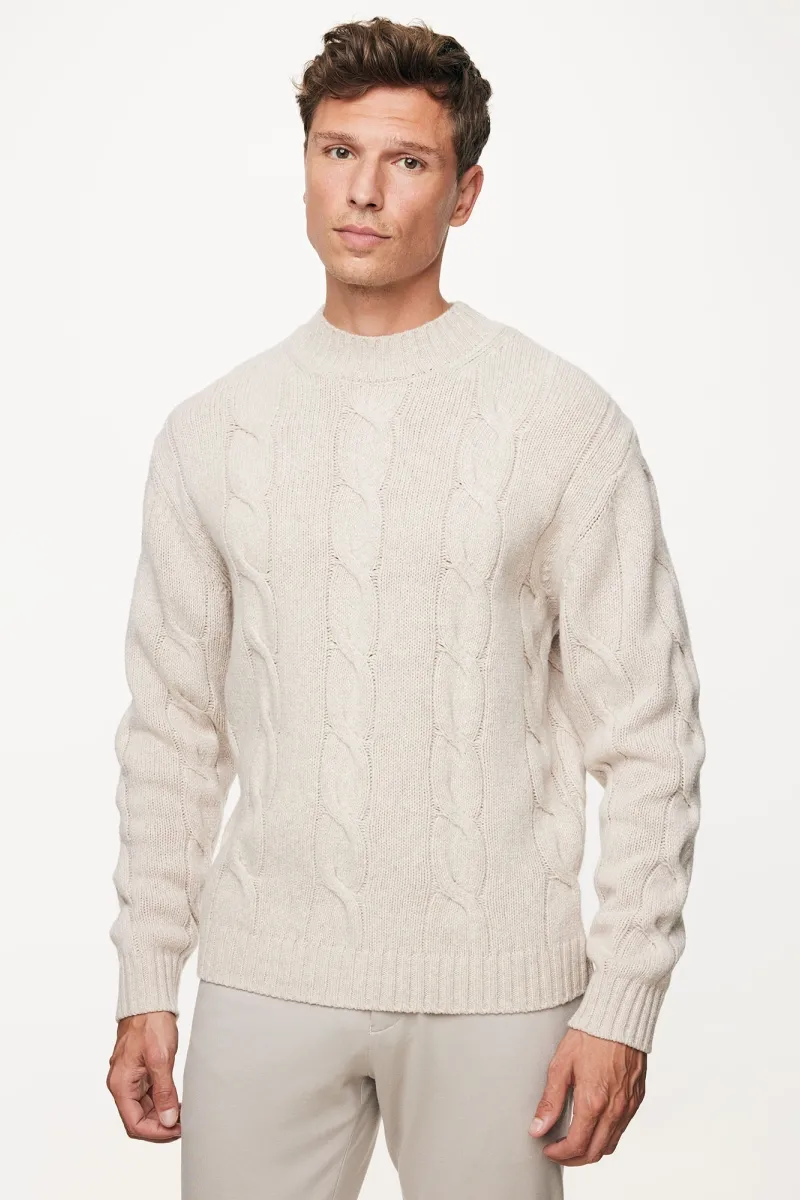 Cable Knit Turtle Neck | Beige
