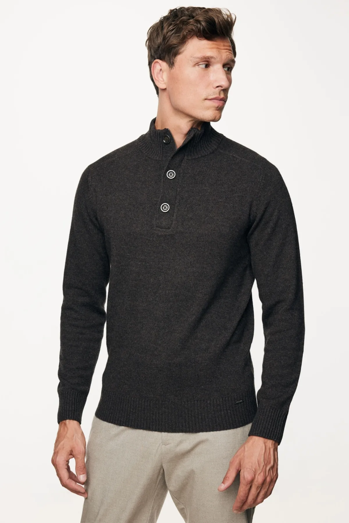 Turtle Buttonszip | Donkerbruin
