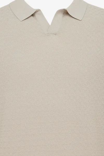 No button polo structuur | Beige