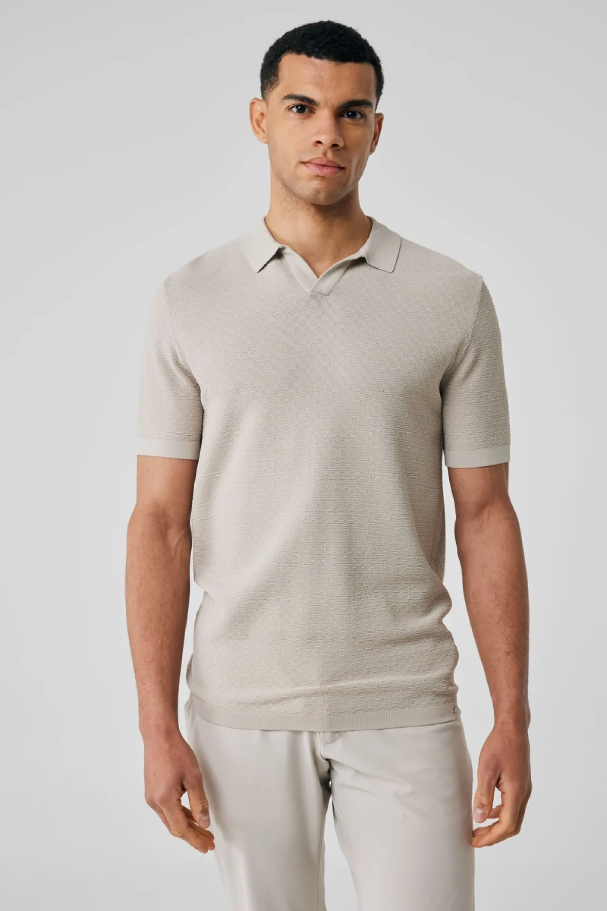 No button polo structuur | Beige