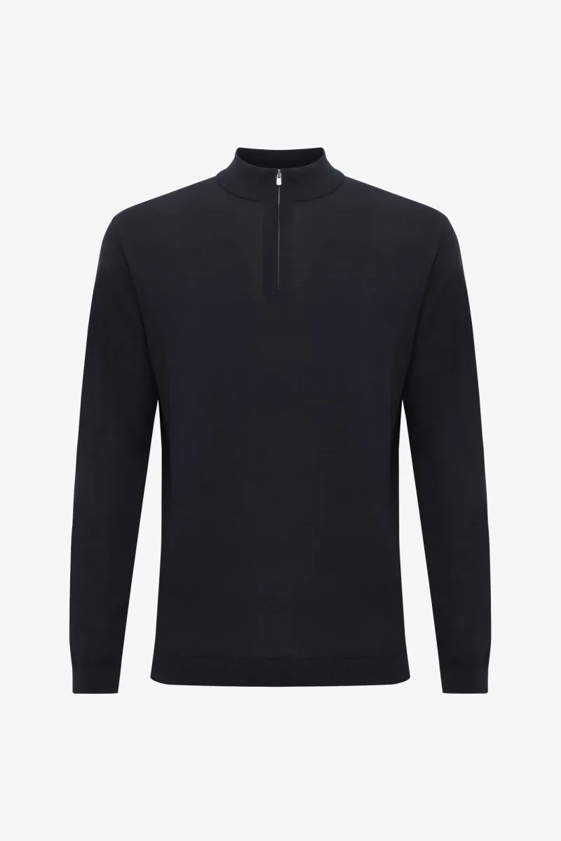 Merino Turtle Zip | Donkerblauw