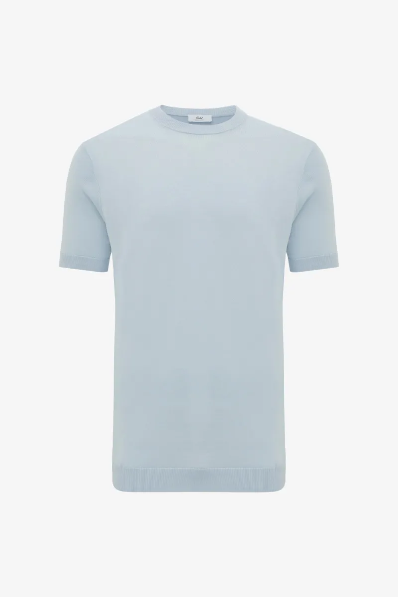 Gebreid T-shirt | Lichtblauw