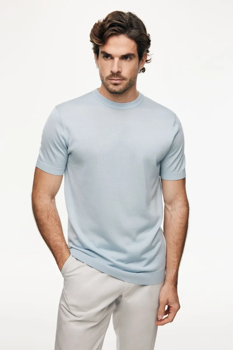 Gebreid T-shirt | Lichtblauw