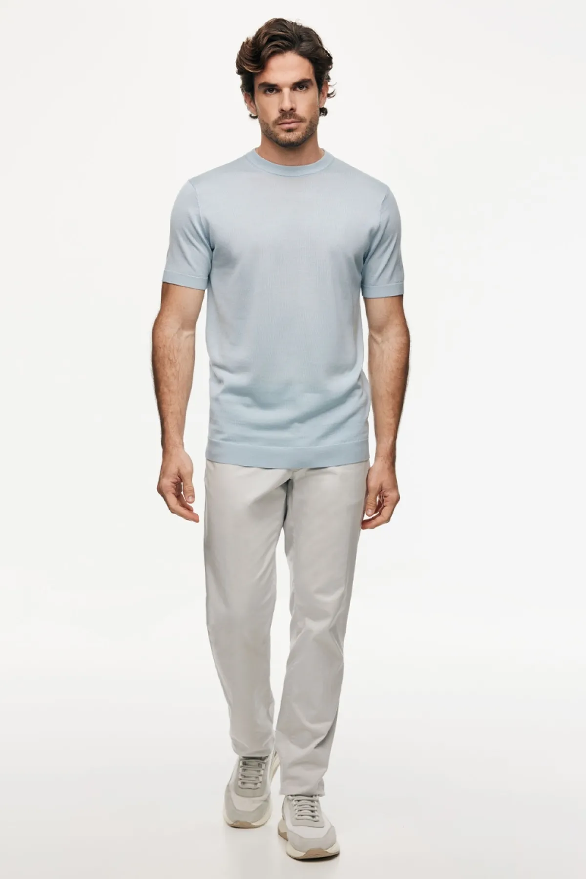 Gebreid T-shirt | Lichtblauw