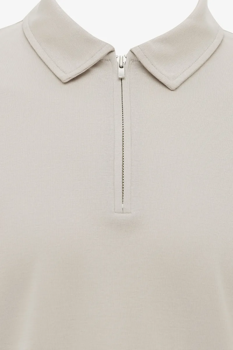 Half Zip Longsleeve Polo | Beige
