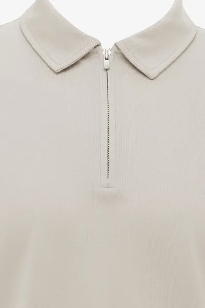 Half Zip Longsleeve Polo | Beige