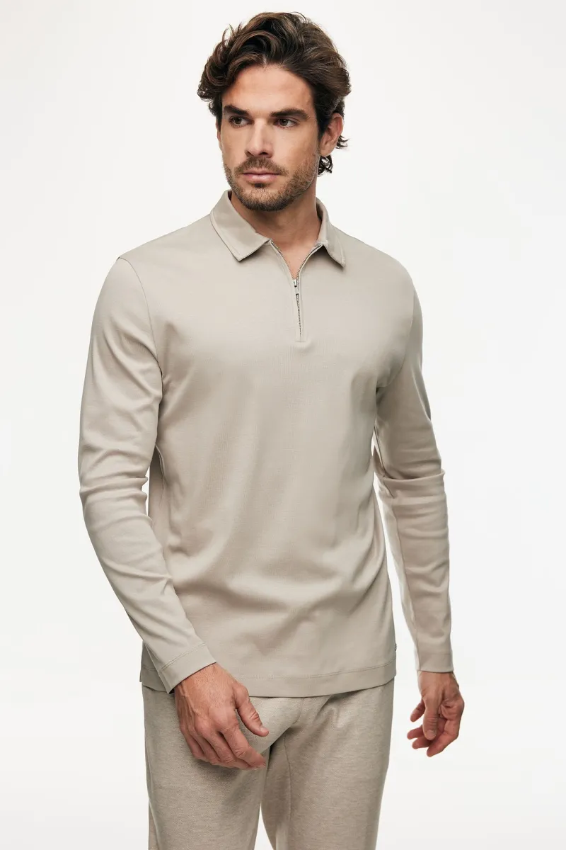 Half Zip Longsleeve Polo | Beige