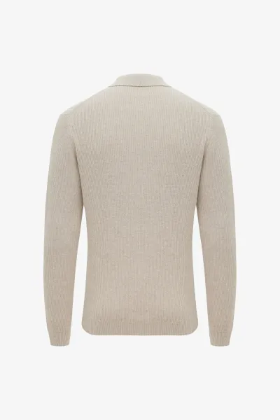Knitted Longsleeve Polo | Beige