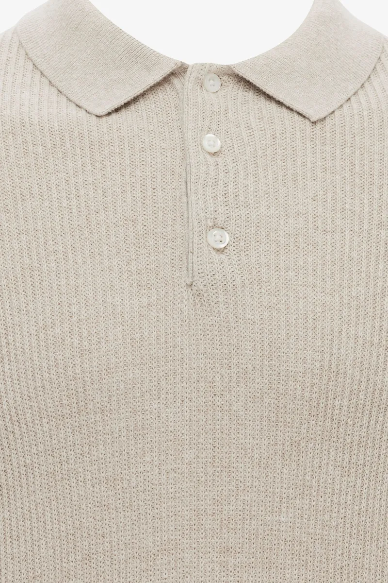Knitted Longsleeve Polo | Beige