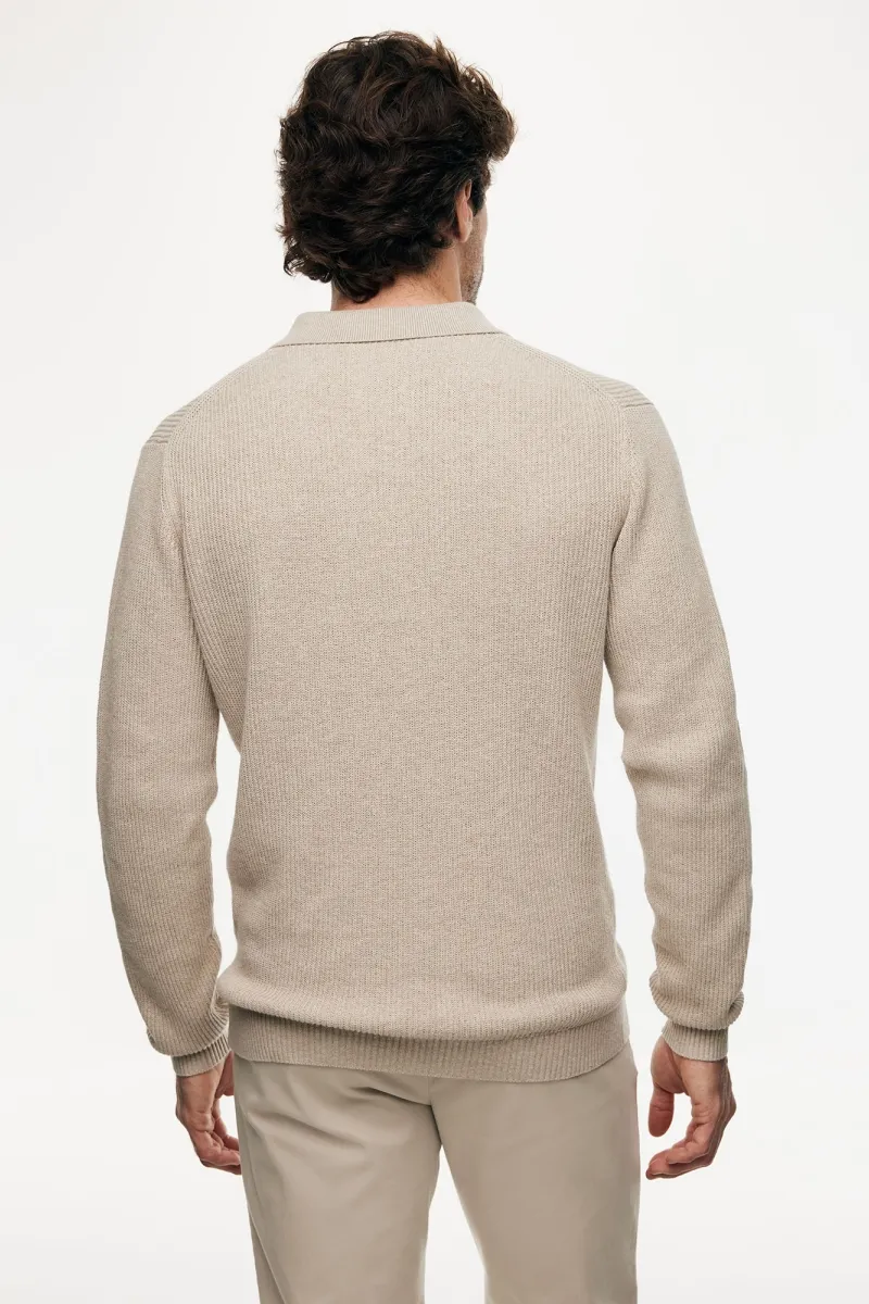 Knitted Longsleeve Polo | Beige