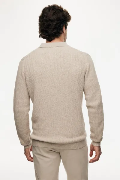 Knitted Longsleeve Polo | Beige