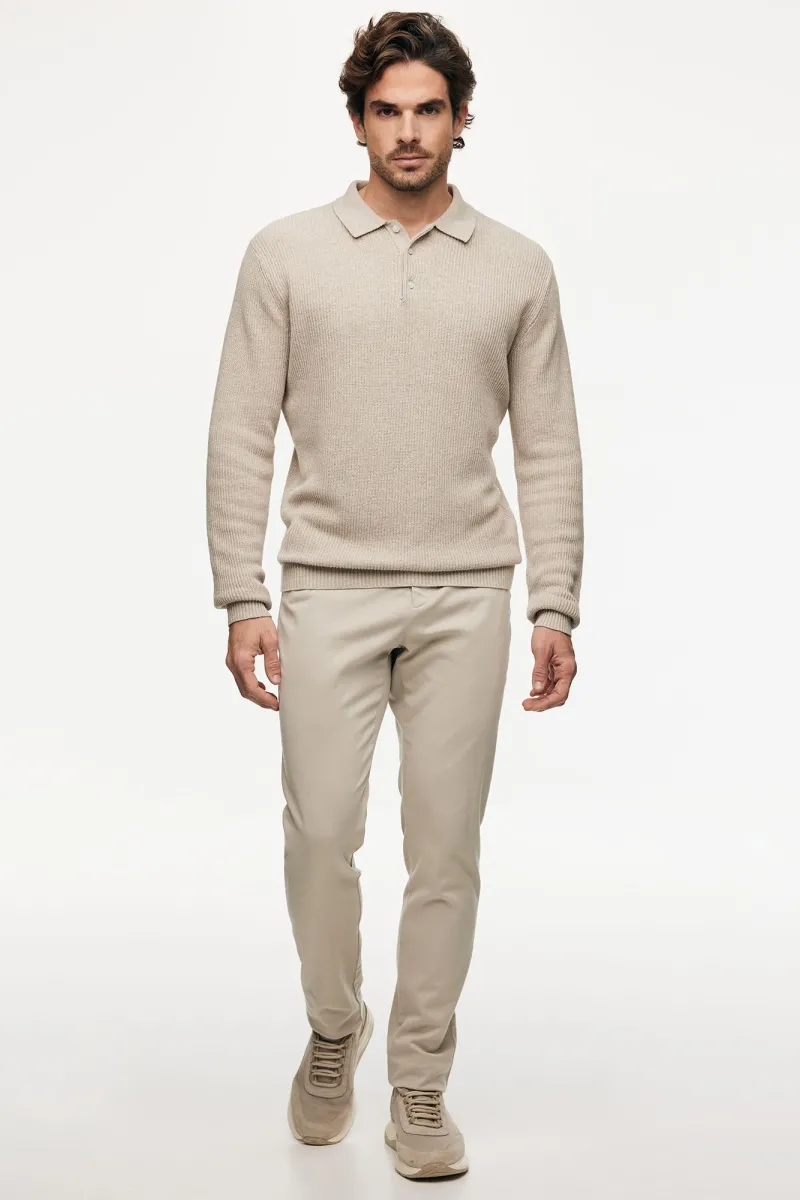 Knitted Longsleeve Polo | Beige