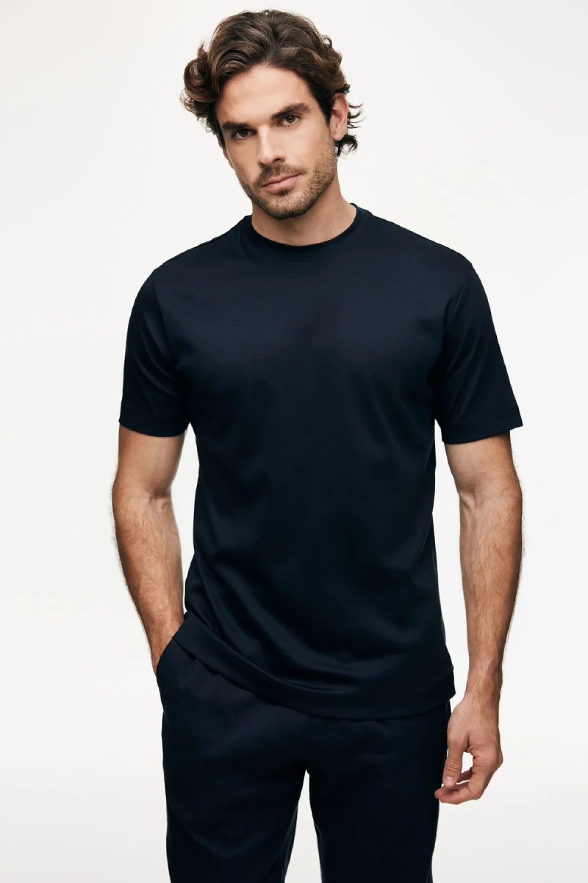 Mercerised T-shirt | Donkerblauw