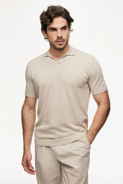No Button Polo | Beige
