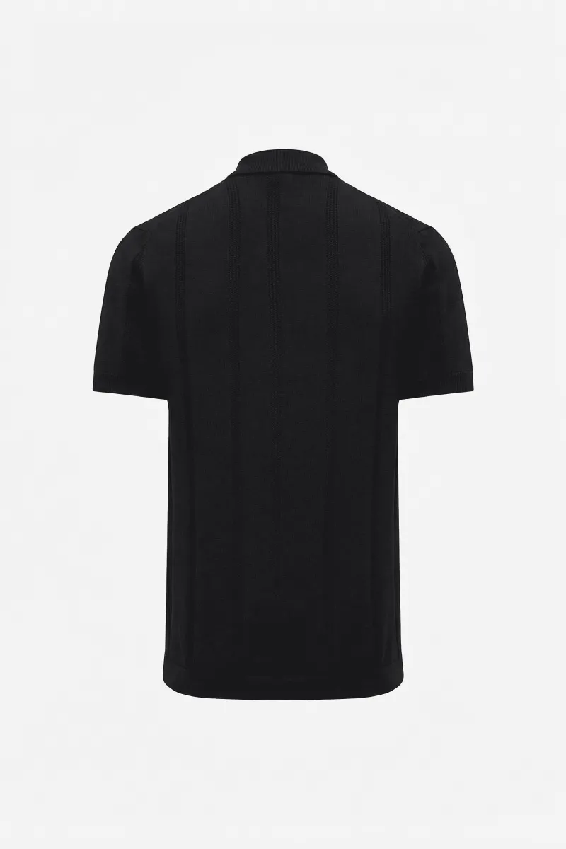 Gebreide Button Polo | Zwart