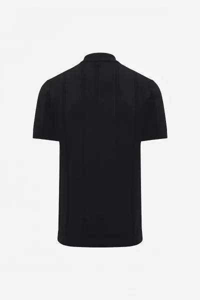 Gebreide Button Polo | Zwart
