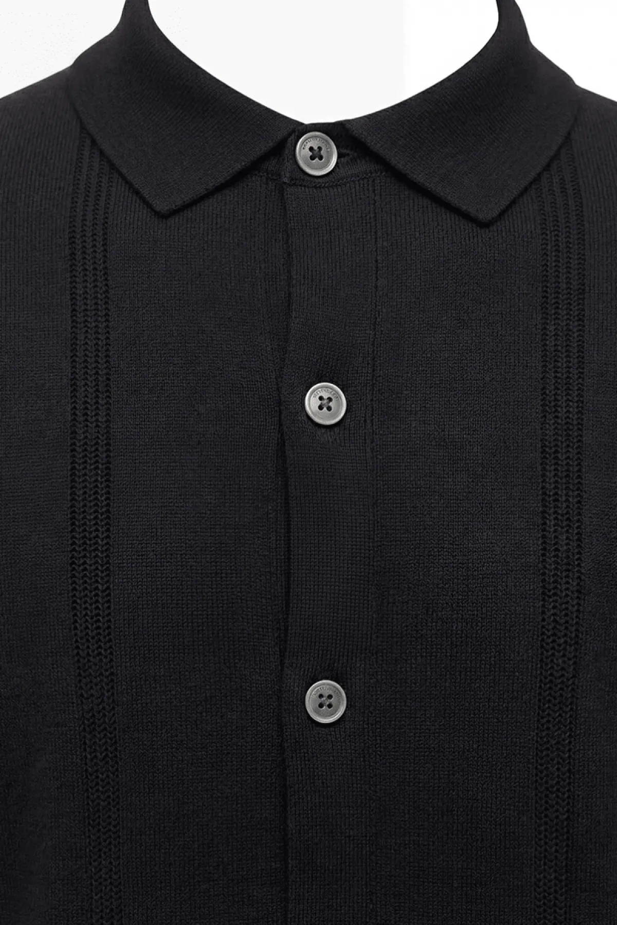 Gebreide Button Polo | Zwart