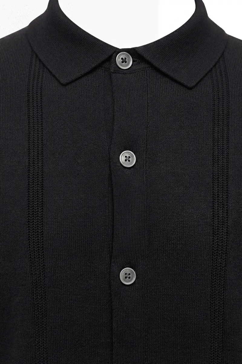 Gebreide Button Polo | Zwart
