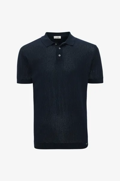 Gebreide Stuctuur Polo | Donkerblauw