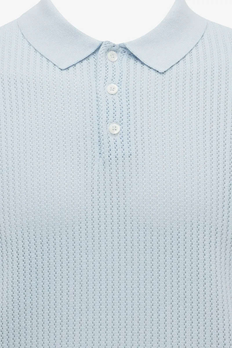 Gebreide Structuur Polo | Lichtblauw