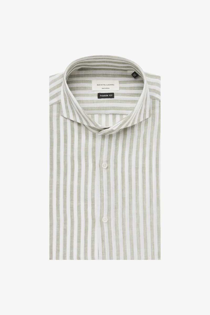 Linnen Overhemd | Groen Gestreept