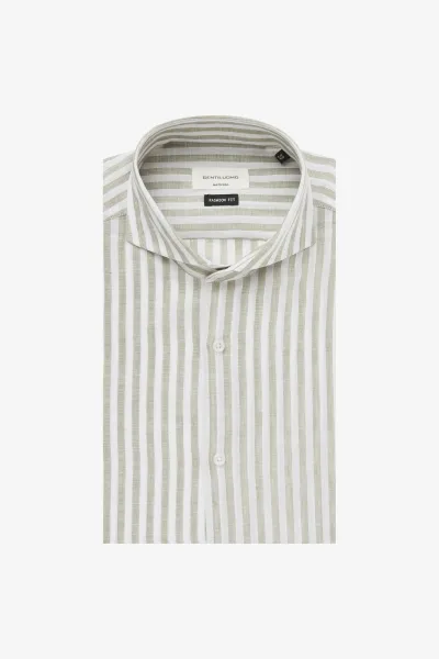 Linnen Overhemd | Groen Gestreept