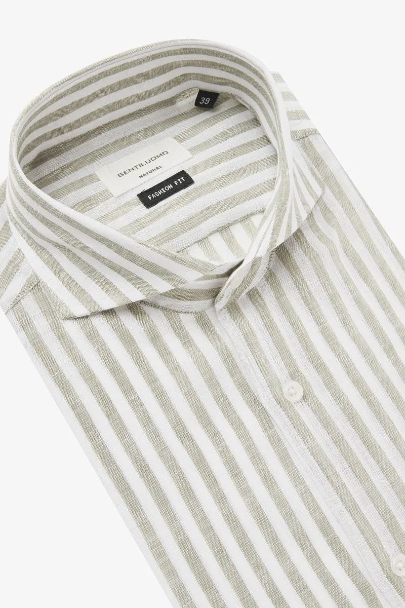 Linnen Overhemd | Groen Gestreept