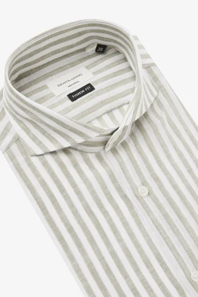 Linnen Overhemd | Groen Gestreept