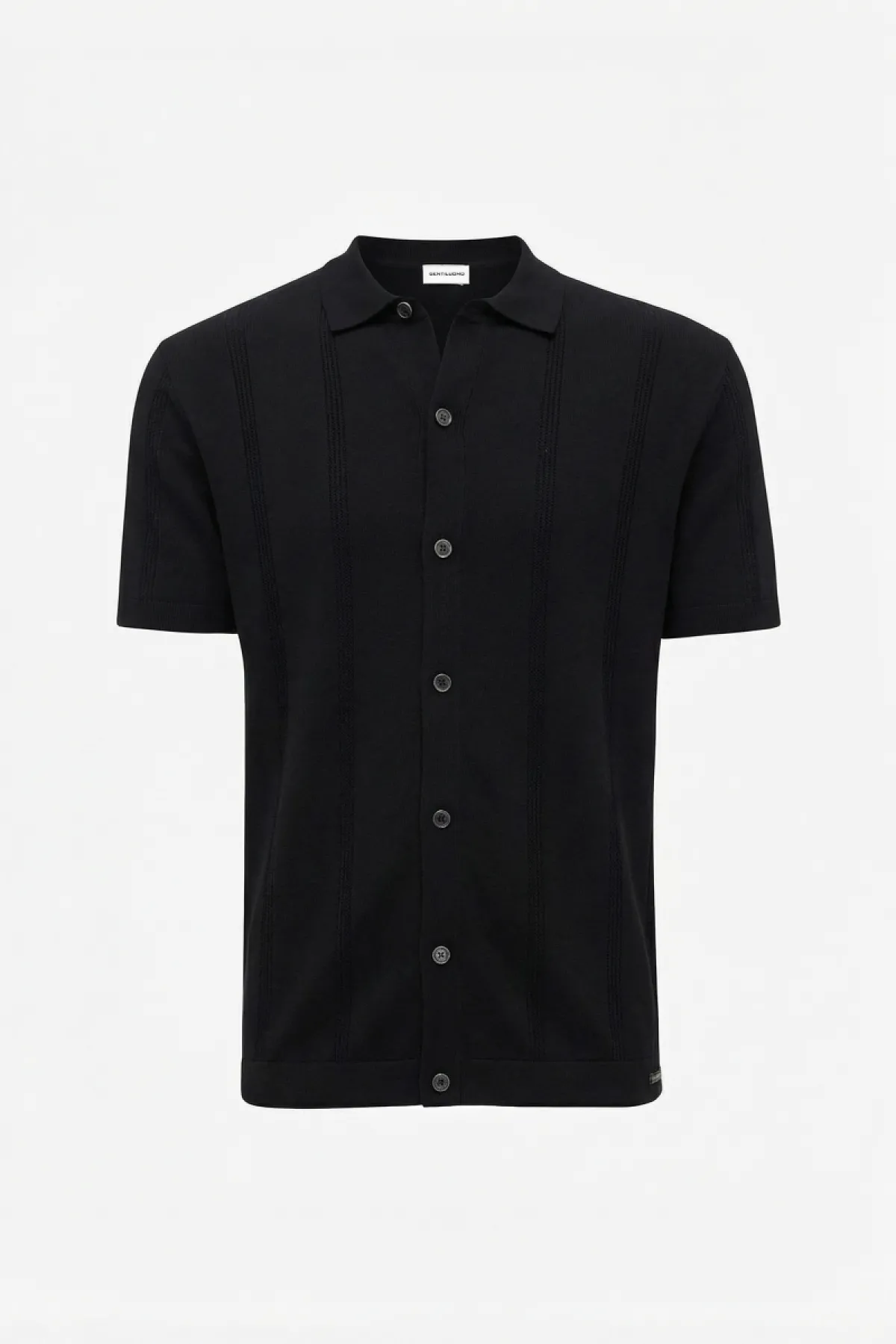 Gebreide Button Polo | Zwart