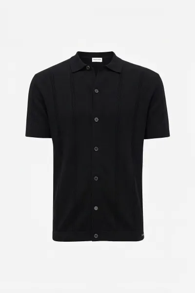 Gebreide Button Polo | Zwart