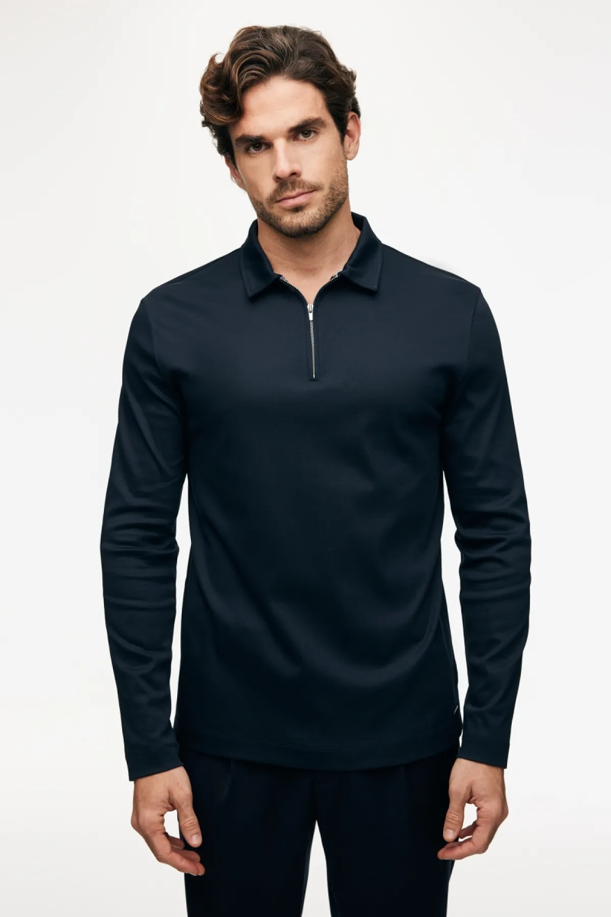 Half Zip Longsleeve Polo | Donkerblauw