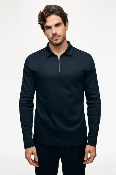 Half Zip Longsleeve Polo | Donkerblauw