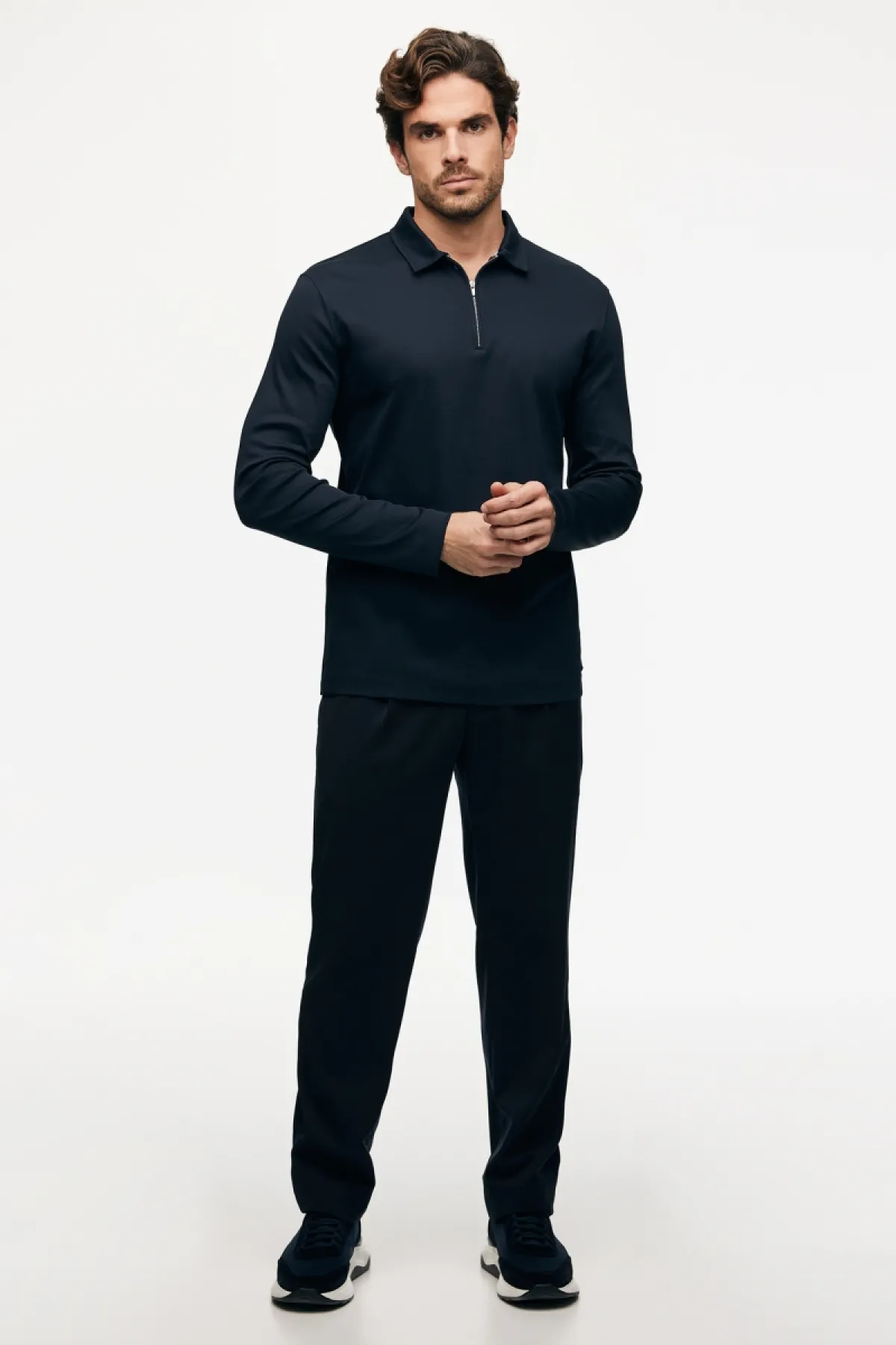Half Zip Longsleeve Polo | Donkerblauw