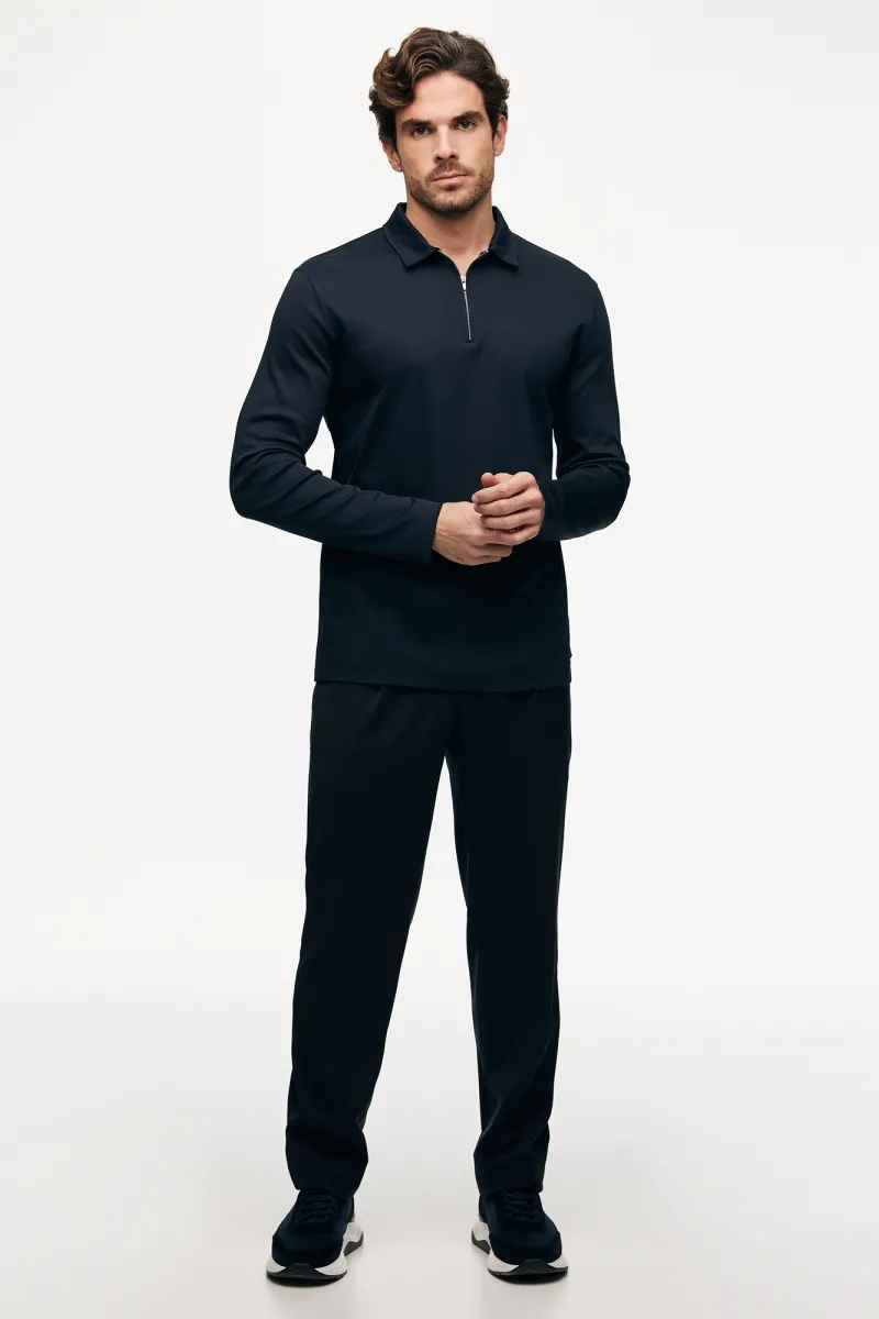 Half Zip Longsleeve Polo | Donkerblauw