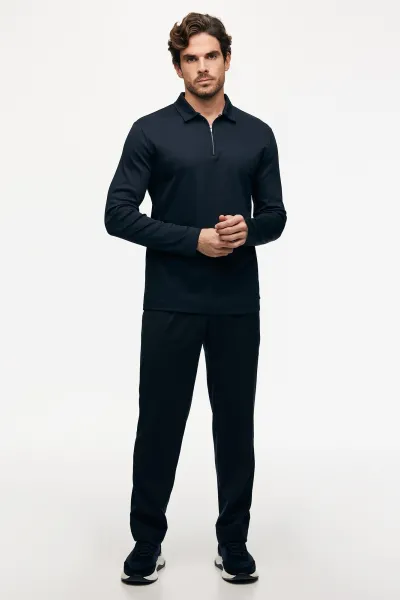 Half Zip Longsleeve Polo | Donkerblauw