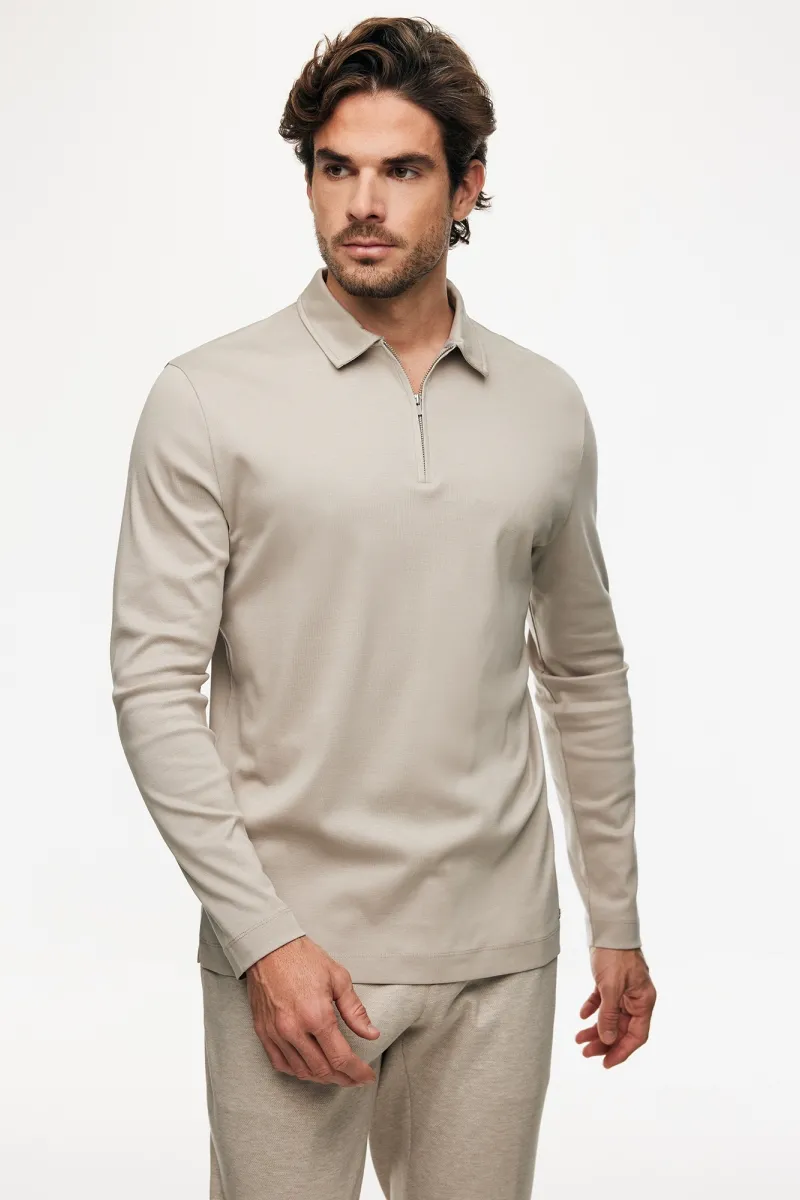 Half Zip Longsleeve Polo | Beige
