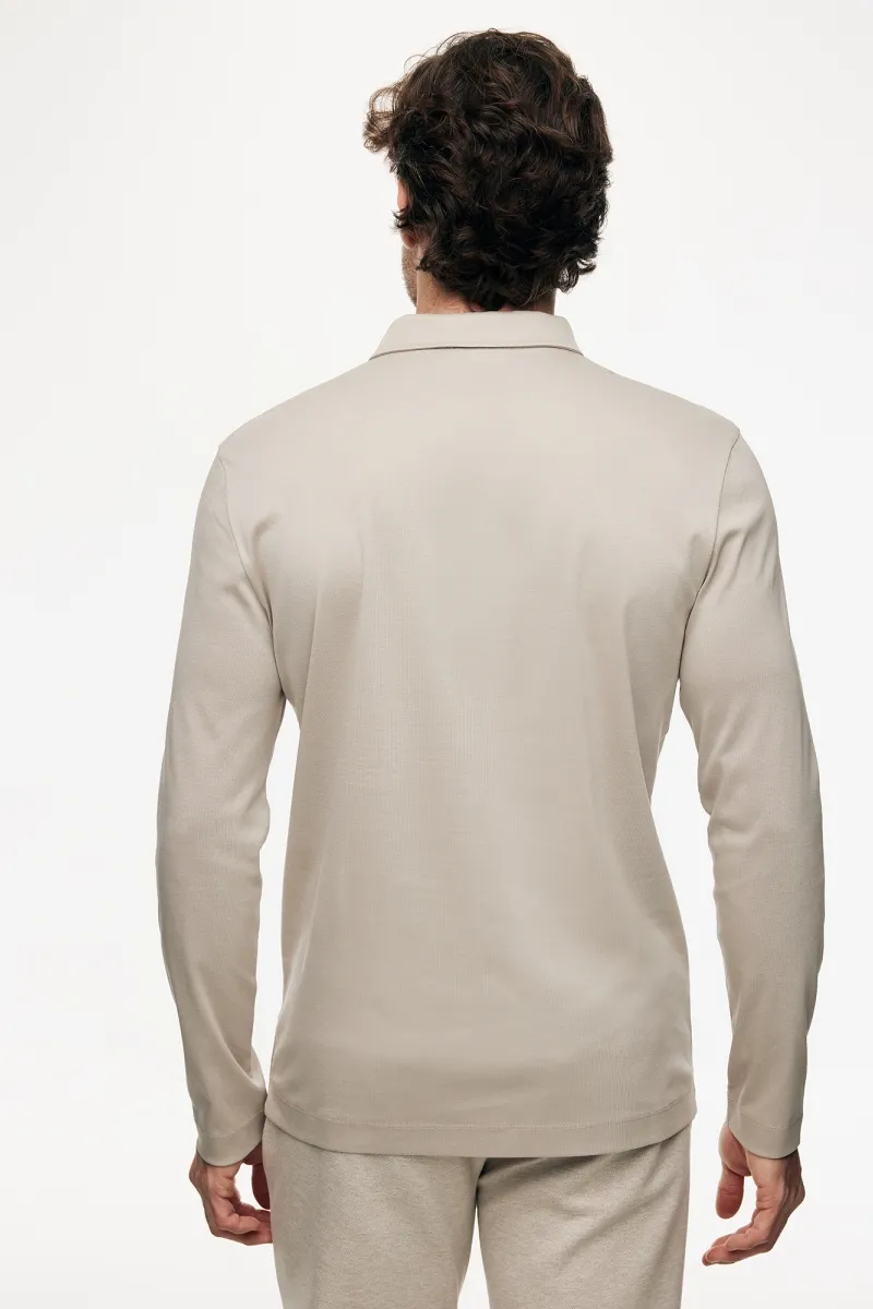 Half Zip Longsleeve Polo | Beige