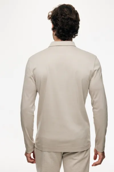 Half Zip Longsleeve Polo | Beige