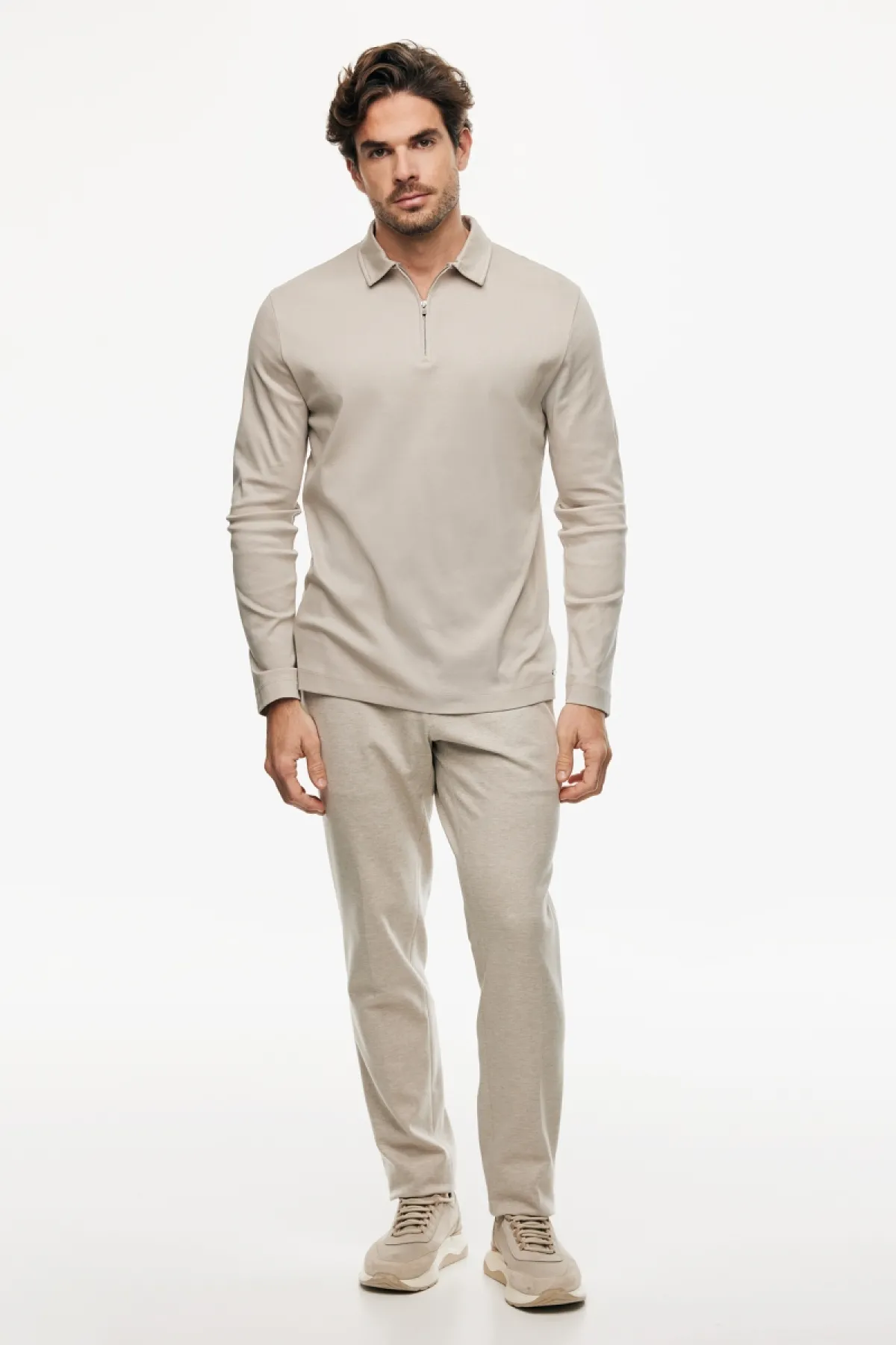Half Zip Longsleeve Polo | Beige