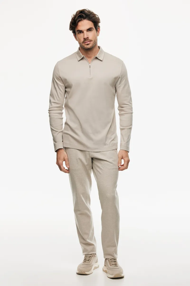 Half Zip Longsleeve Polo | Beige
