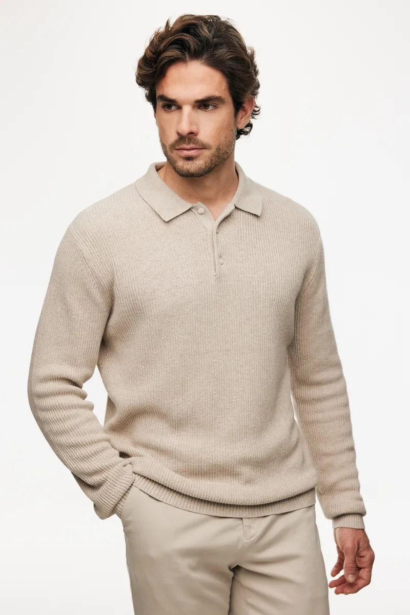 Knitted Longsleeve Polo | Beige