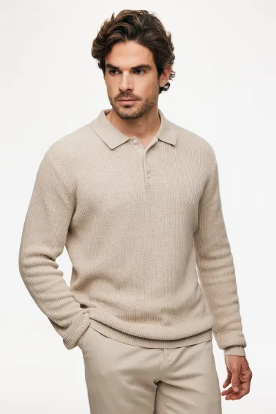 Knitted Longsleeve Polo | Beige