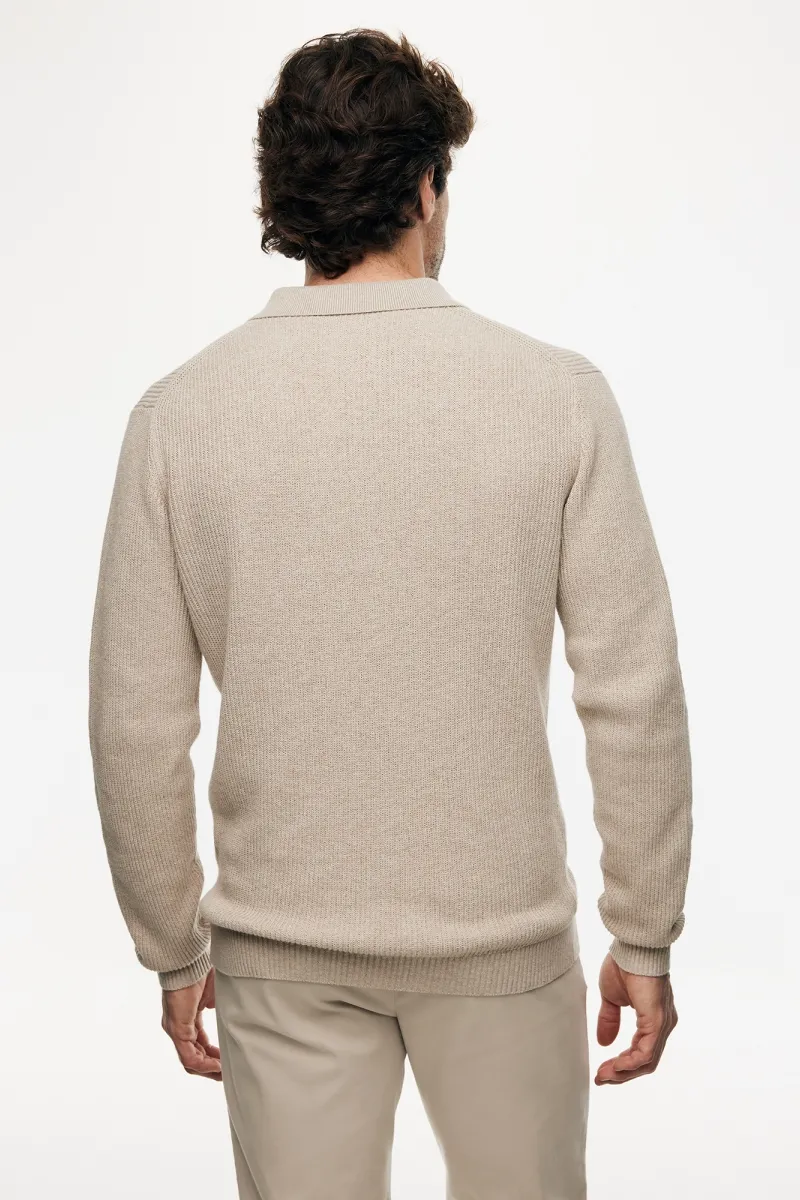 Knitted Longsleeve Polo | Beige