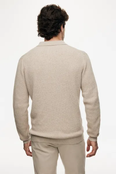 Knitted Longsleeve Polo | Beige
