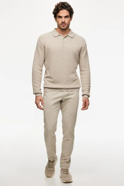 Knitted Longsleeve Polo | Beige