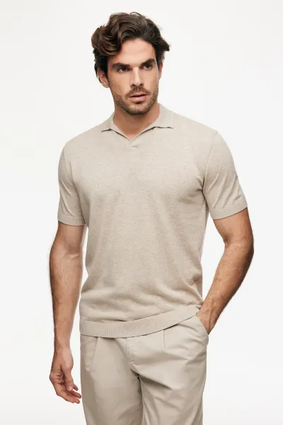 No Button Polo | Beige