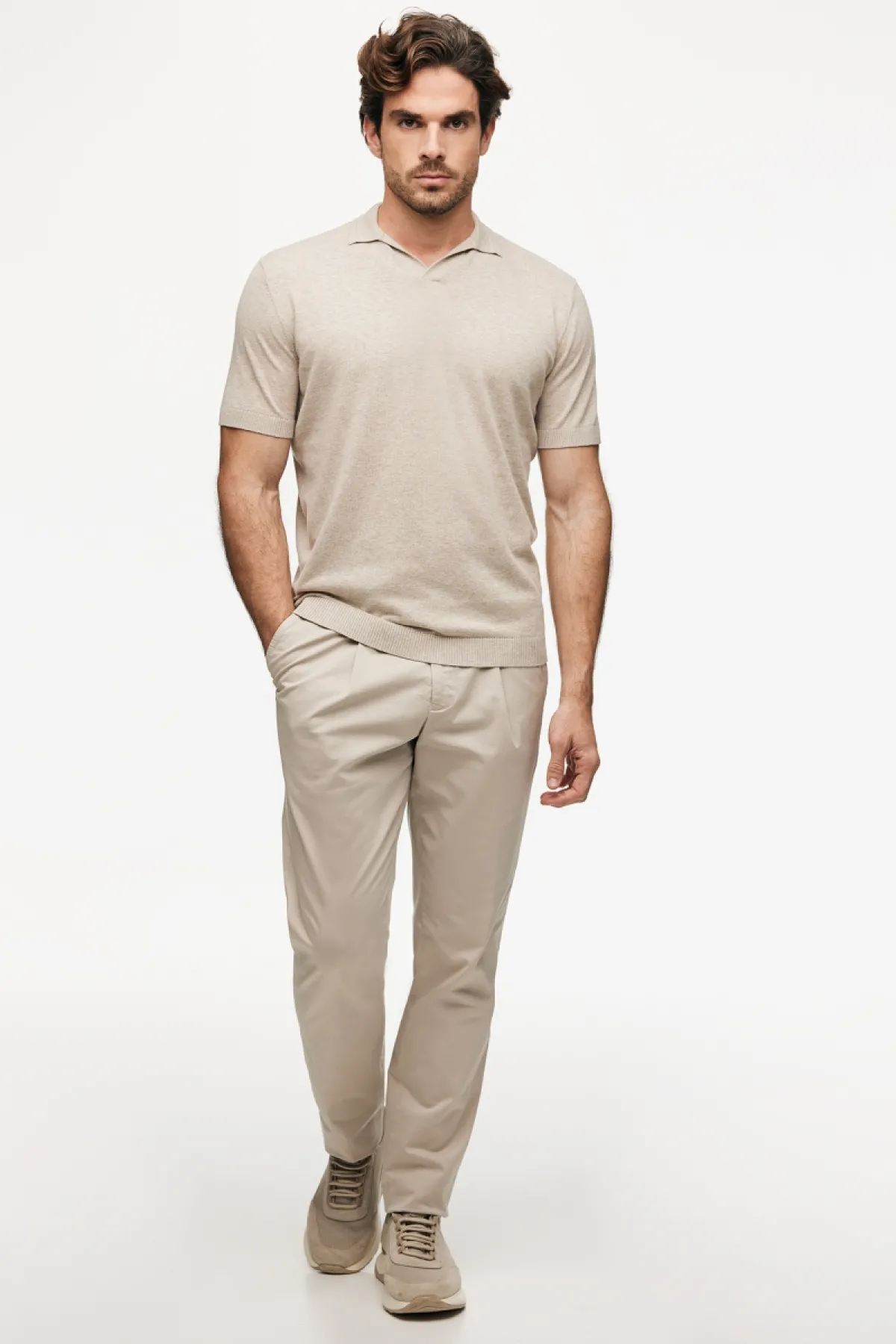 No Button Polo | Beige