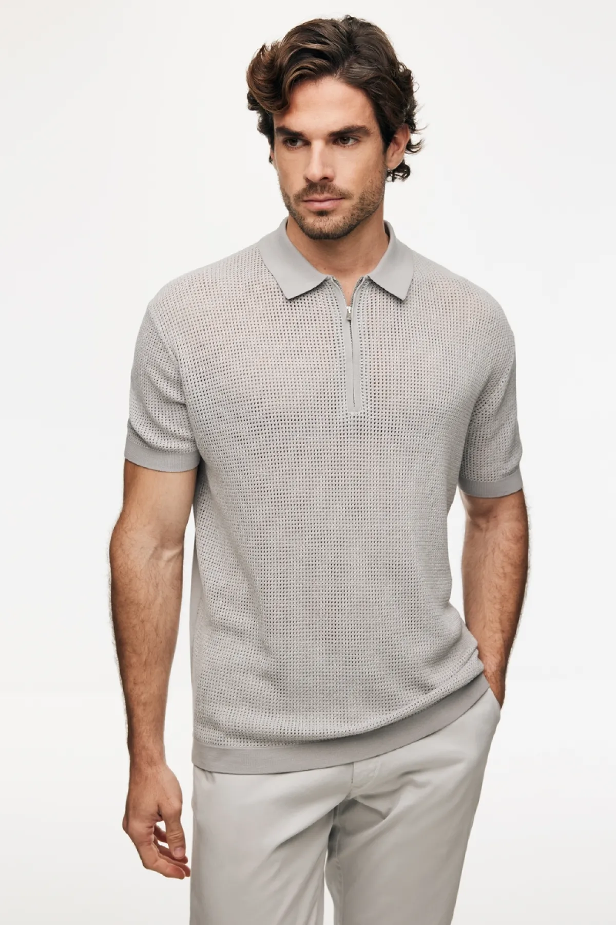 Crochet Polo | Lichtgrijs